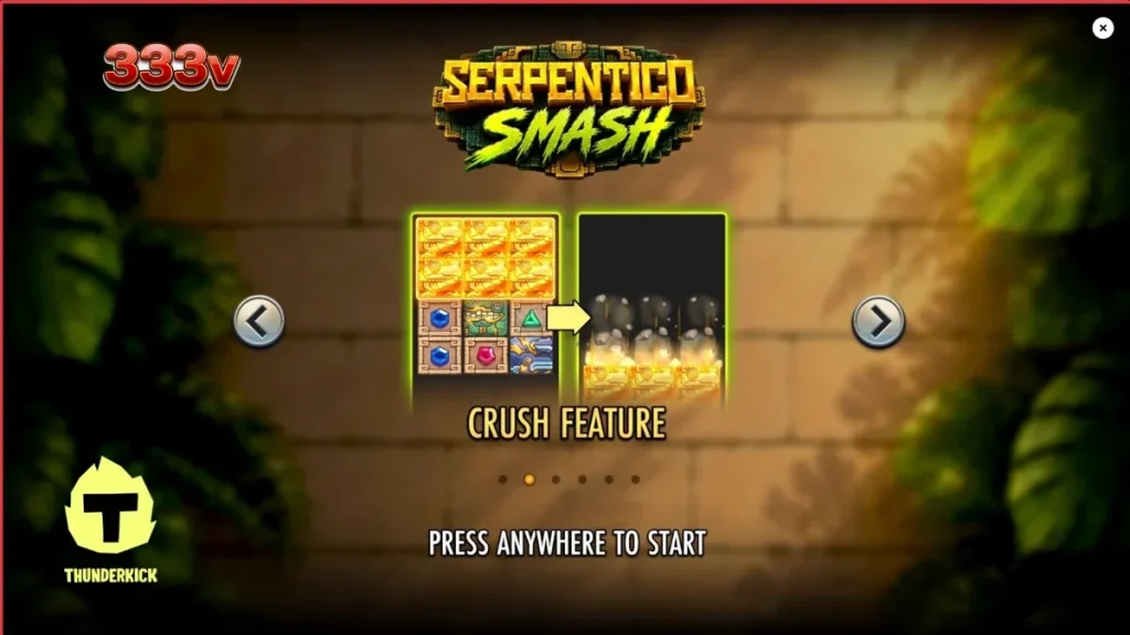 Tampilan antarmuka seluler slot Serpentico Smash dengan latar belakang hutan Aztec