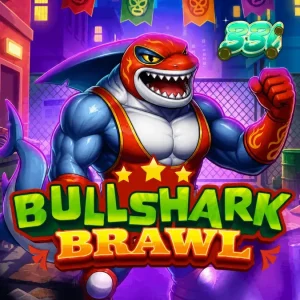 Tampilan visual slot Bullshark Brawl dengan karakter hiu luchador